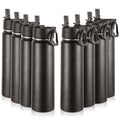 8-Pack Insulated Water Bottles 24oz with Straw Lid - Black