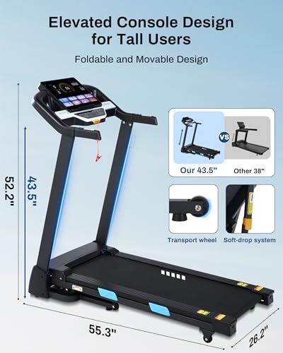 Blue Folding Incline Treadmill with 3.5HP Motor for Home Running & Walking