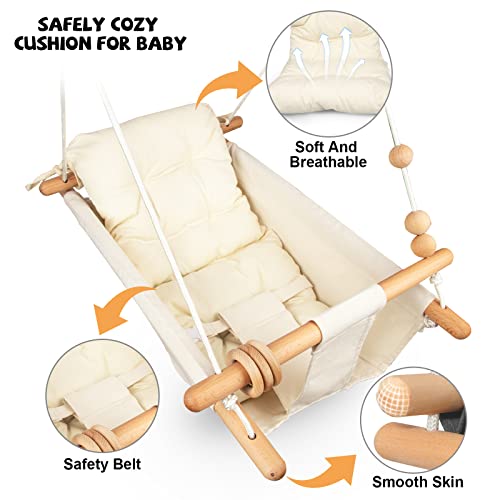 Tislly Baby Swing Outdoor Indoor Cream for Infants & Toddlers Adjustable Safety Belt
