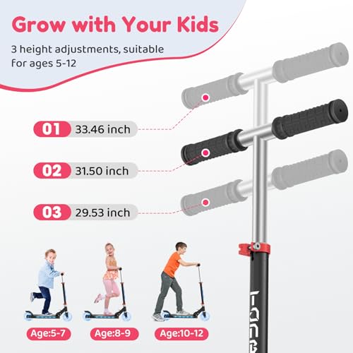 Kids Light-Up Kick Scooter - 2 Wheel Adjustable Height, Foldable, Black