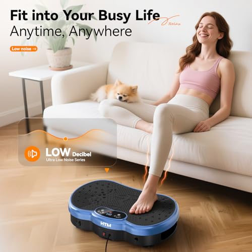 HTM Vibration Plate Exercise Machine - Blue / Medium - 9 Modes & 120 Speeds for Home Fitness