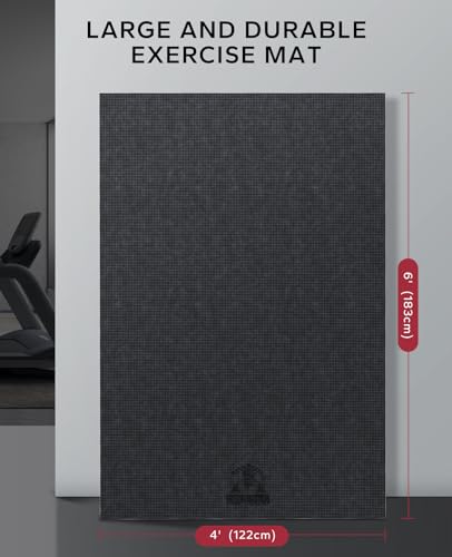 HAPBEAR Black High Density 6'x4' Exercise Yoga Mat 8mm Thick Non-Slip Durable