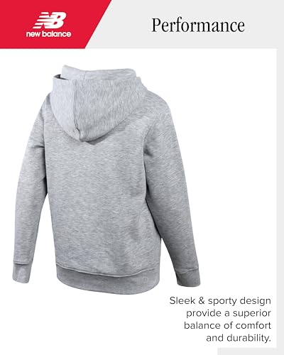 New Balance Boys Cotton Fleece Pullover Hoodie with Pocket - Team Grey / 14-16