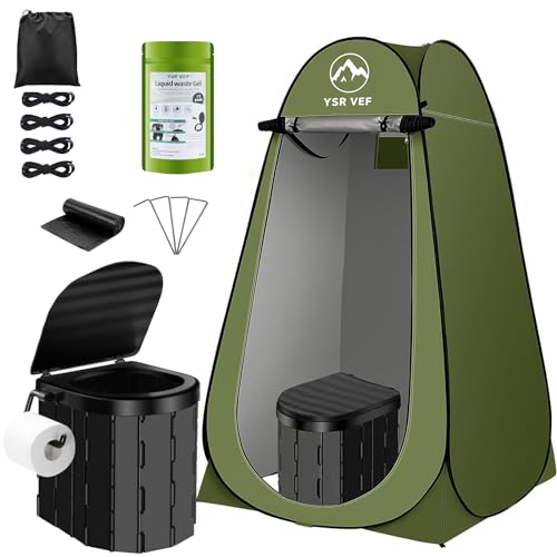 YSR VEF Black Portable Camping Toilet Kit with Green Privacy Tent, Shower & Poo Gel Bags