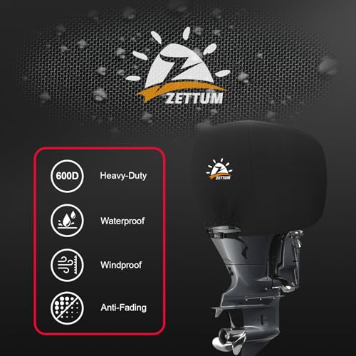 Boat Motor Cover Waterproof Heavy Duty 25-50 HP Black - Fade-Resistant