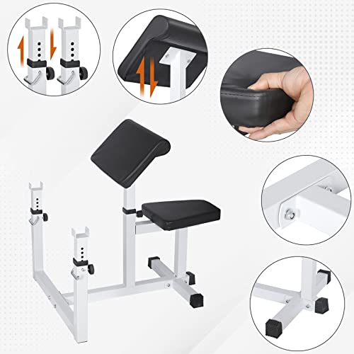 Preacher Curl Weight Bench with Adjustable Height, Heavy Duty 450LBS Capacity