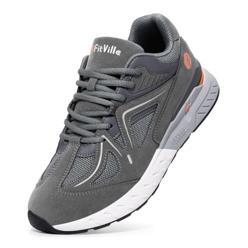 FitVille Men's Extra Wide Walking Shoes - Rebound Core, 11.5 X-Wide Charcoal Gray