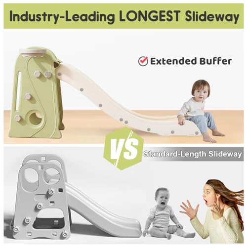 HAPPYMATY Green 3-in-1 Toddler Slide Set with Basketball Hoop & Balls