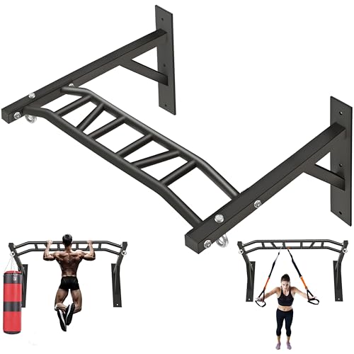 HWOOUSA Multi-Grip Wall Mounted Pull Up Bar - Heavy Duty Steel, 600 lbs Capacity