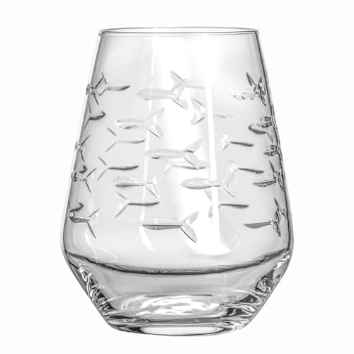 Rolf Glass 18oz School of Fish Stemless Tumbler Set of 4 - Lead-Free, Engraved & Polished in USA
