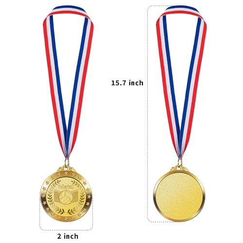 12 Pack Volleyball Medals for Kids & Adults - 2 Inch Award Pins with Ribbon