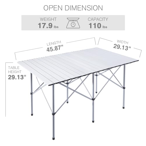 Ever Advanced White Foldable Camping Table for 4-6 Persons, Fixed Height, Lightweight Aluminum with Carry Bag