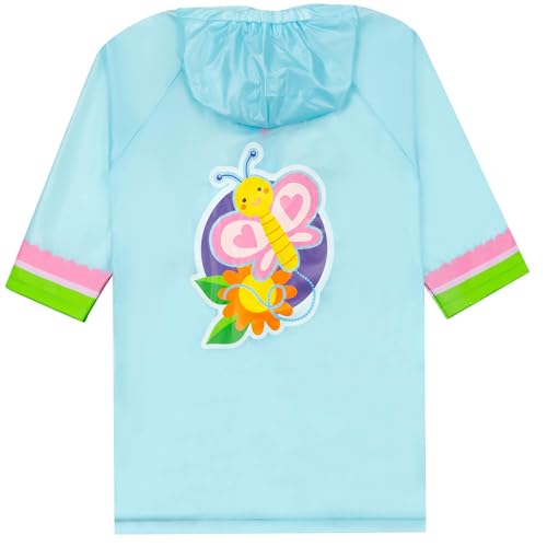 Kids Waterproof Hooded Rain Slicker - Lightweight Outwear Jacket for 8-9 Years Light Blue Butterfly