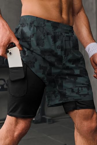 Men's 7-Inch Athletic Shorts with Compression Liner Quick Dry Pockets