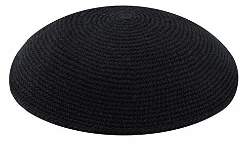 Black 18cm Hand Knit Kippah - Quality, One Size with Clips