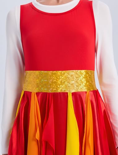 X-Large Red Metallic Praise Dance Dress for Women Rainbow Asymmetric Overlay Tunic Liturgical Worship Costume