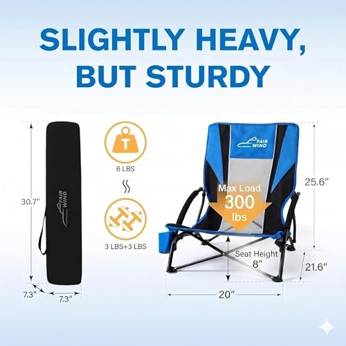 FAIR WIND 2-Pack Beach Chair with 360° Detachable Umbrella Navy Blue - Adults, Lightweight, Portable