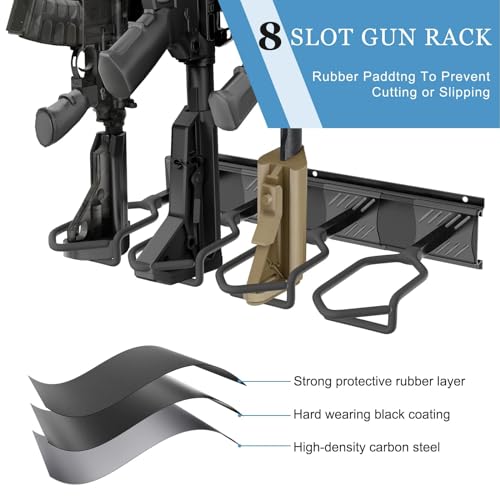 8-Slot Heavy Duty Steel Gun Rack Wall Mount for Rifles & Shotguns - Classic