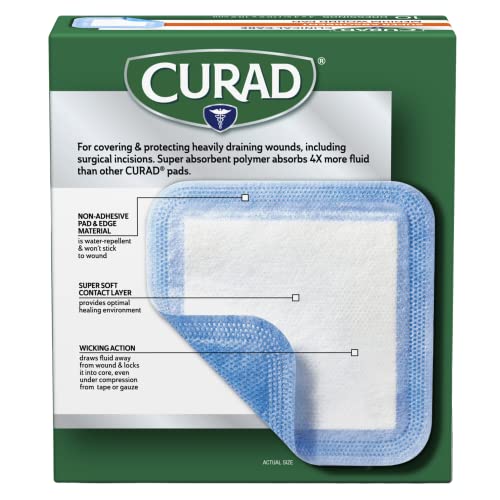 Curad Super Absorbent Wound Pad - Medium, 4x4 Inches, 30 Count, Heavy Draining Wound Care