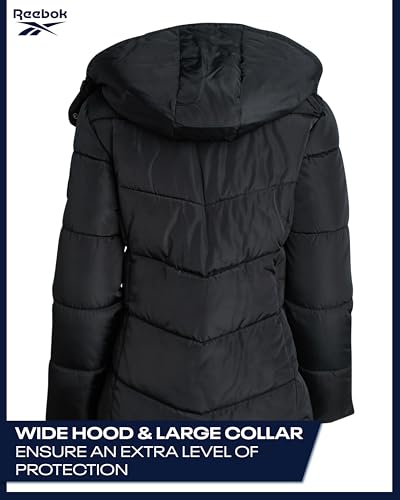 Reebok Women's Puffer Jacket with Faux Fur Hood - Midweight, Large Black