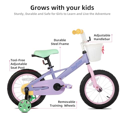 Kids Bicycle 12-18 Inch for Girls with Training Wheels - Purple, 16 Inch Variant