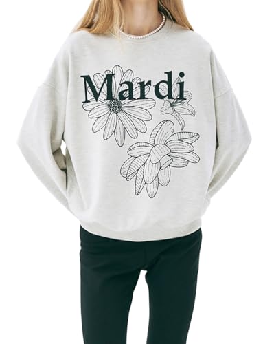 Women's Cotton Sweatshirt with Triple Daisy Floral Graphic - Oatmeal & Black, One Size