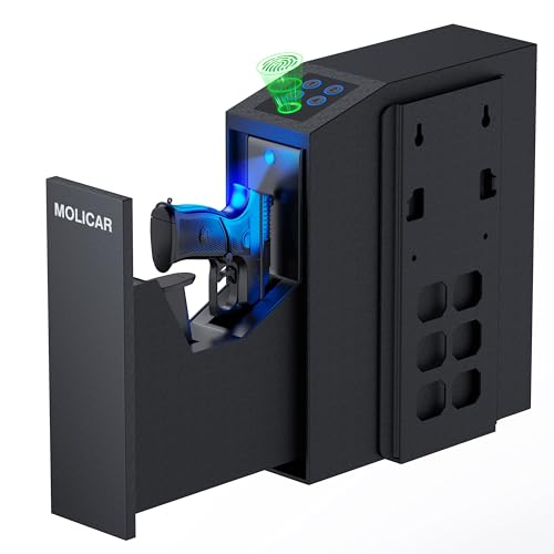 MOLICAR Biometric Gun Safe with Passcode - Quick Access Fingerprint Pistol Lock, Wall Mount Nightstand Storage, Discreet Security