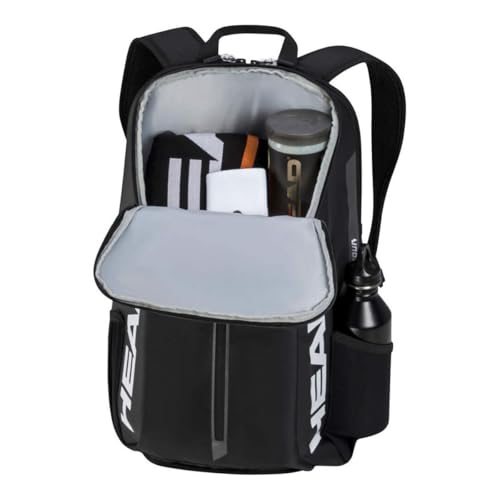HEAD Tour Backpack 25L Black/White - Sports & Tennis Bag with Racquet & Shoe Compartments
