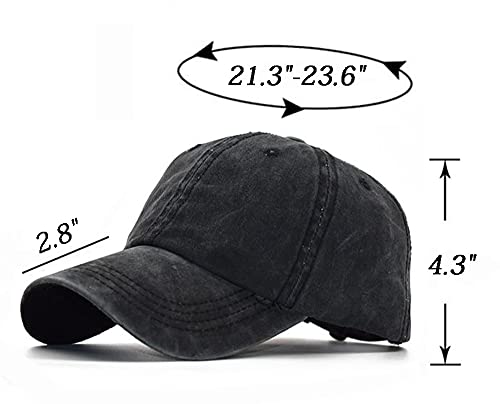 Medium Black Ponytail Baseball Cap Distressed Retro Washed for Women