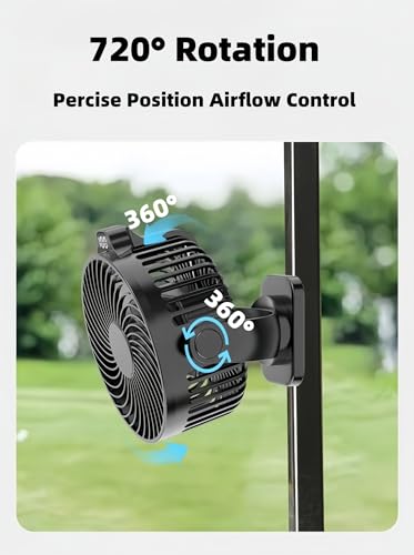 2-Pack Magnetic Golf Cart Fan with LED Display, 12000mAh Rechargeable Portable Fan, Dual Magnet & Light Timer