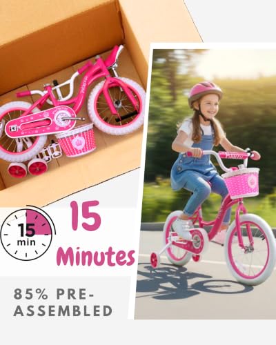 14 Inch Girls Princess Bike with Training Wheels - Pink Sparkling Design, Adjustable for Ages 3-8