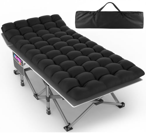 Oversized Folding Camping Cot with Mattress - 32in Extra Wide Heavy Duty Bed for Adults, Gray Cot + Black Mattress, Supports 900 lbs