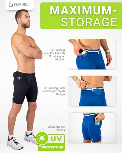 FlipBelt Men's Running Compression Shorts with Built-In Belt - Medium, Ouray Black