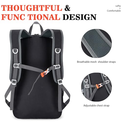 Black 35L Ultra Lightweight Foldable Hiking Backpack for Camping & Travel