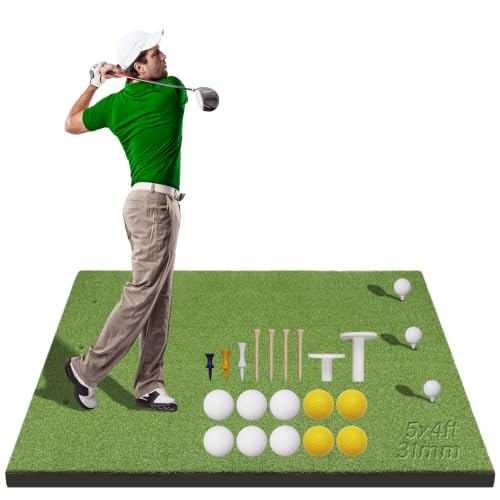 Domivans 5' x 4' Golf Hitting Mat with 10 Balls & Tees - Indoor & Outdoor Practice