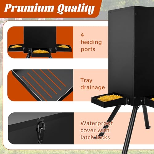 PROLEE Black 85lb Weatherproof Deer Feeder with 4 Feeding Trays & Stand