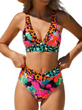Popvil High Waisted Leopard Print Bikini Sets for Women - Medium