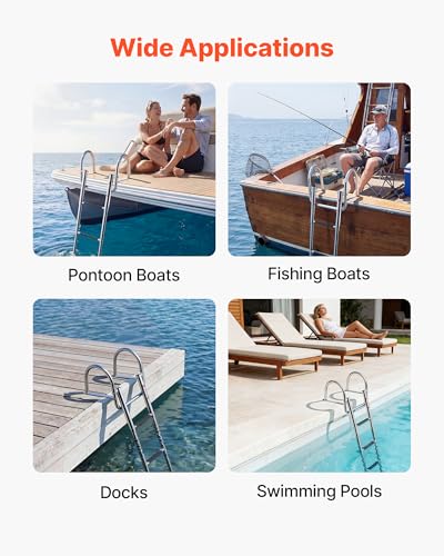 VEVOR 4 Steps Stainless Steel Boat Ladder - Telescoping Folding Swim Deck Ladder for Marine & Yacht