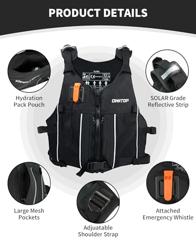 Adult Black Owntop Swim Jacket with Hydration Pack | Lightweight Water Sports Vest 3XL