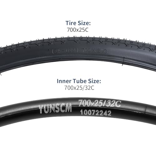 Black 700x25C Road Bike Tires with Tubes & Rim Strips - 2 Pack