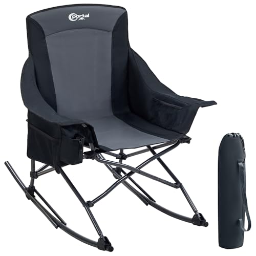 Portal Outdoor Rocking Camping Chair - Foldable Portable Rocker, Black Gray
