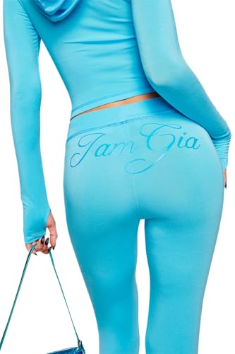 I.AM.GIA Women's Neon Blue Flare Leg Trackpants Small Semi Sheer Low Rise