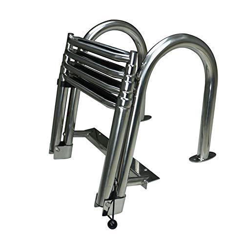 Marine Grade Stainless Steel Folding Boat Ladder - 4 Steps, Telescoping, Reinforced