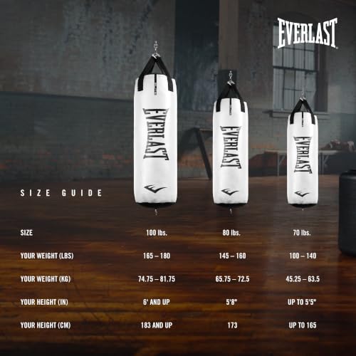 Everlast Elite 80lb White Punching Bag - Heavy-Duty Boxing MMA Training Equipment