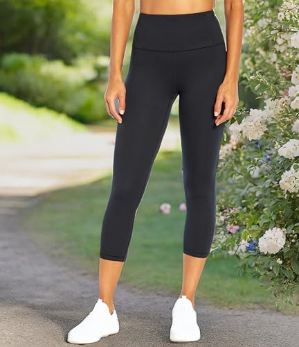 Women's High Rise Capri Leggings - Black, X-Large, Tummy Control & Moisture Wicking