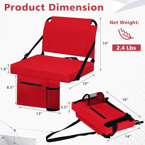 Besunbar Red Stadium Bleacher Seats 2 Pack with Back Support & Cup Holder