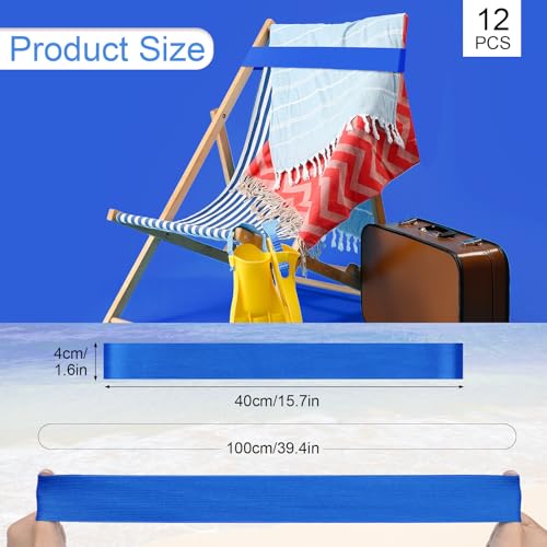 Jexine 12 Pcs Blue Towel Bands Clips for Beach & Cruise - Stretchable Chair Straps