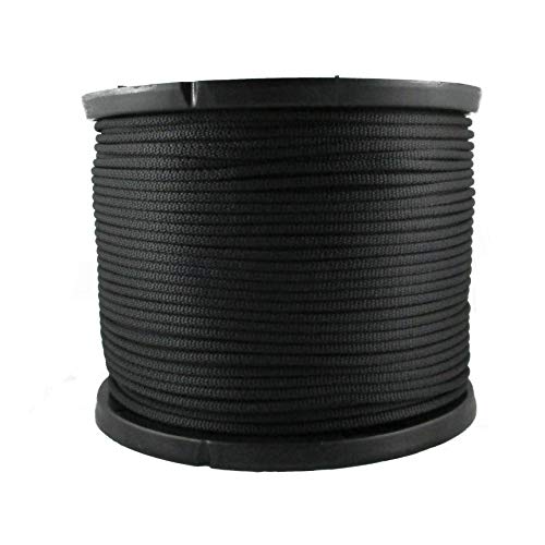 QNR 1/4" Black Polyester Rope, Solid Braid Dacron Utility Rope, 500 ft Spool, Low Stretch UV Resistant Industrial Cord