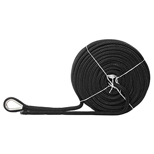 NovelBee 1/2" x 300' Double Braid Nylon Anchor Line for Boat - Black