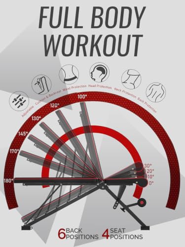 KINGMAZI Adjustable Foldable Weight Bench Black Red for Full Body Workout